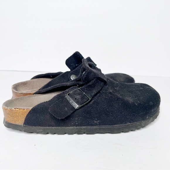 Birkenstock Black Boston Leather Suede Clogs Soft Footbed Size 37 6 Women’s - Picture 2 of 6